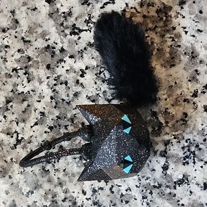 BBW glittery black cat with Fluffy tail pocketbac holder.